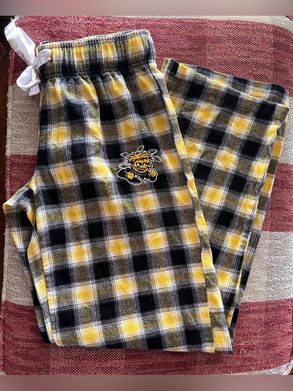 Plaid Flannel Pajama Pants with Embroidered Mascot - Yellow & Black